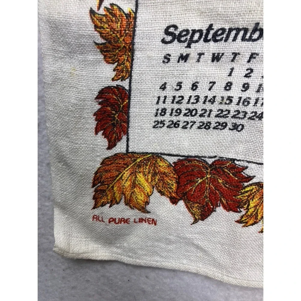 Vintage Tea Towel‎ Calendar White 1983 Covered Bridge Fall Linen Cottage